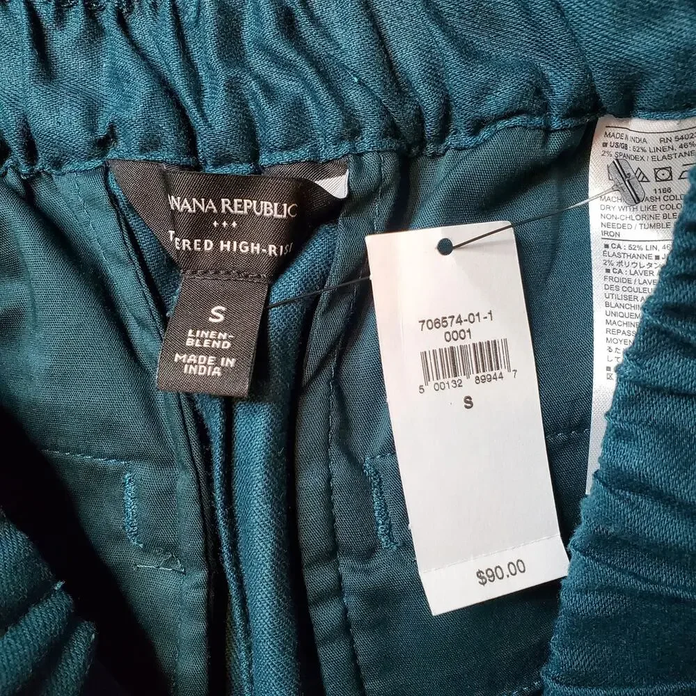 Banana Republic Women Size S NWT Tapered Linen-Blend Pant Green 706574
